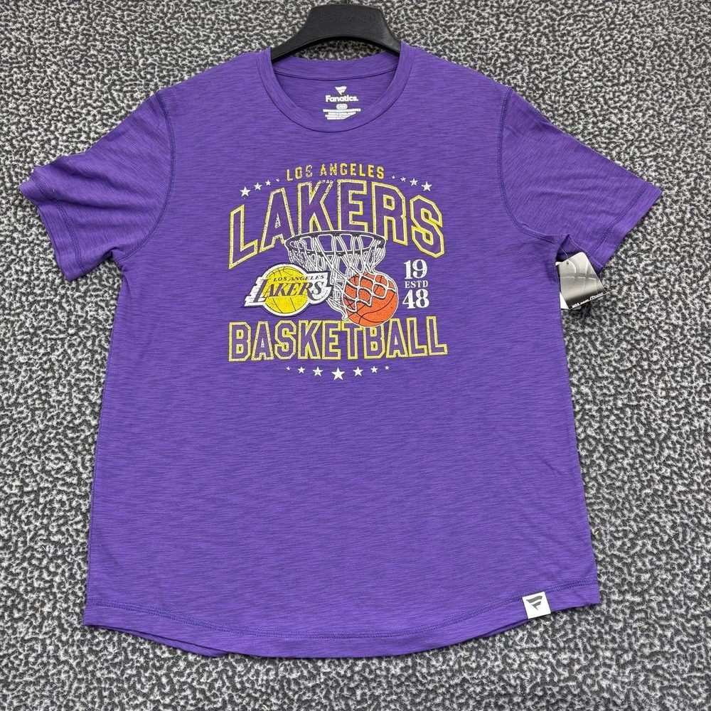 Los Angeles LA Lakers Shirt Men Large Purple Fanatics Short Sleeve Crew Neck New